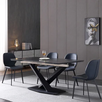 Роскошный Обеденный стол из каменной плиты, Итальянский Удлиненный Прямоугольный Бытовой Кухонный стол, Черная Минималистичная Уличная мебель GY50CZ