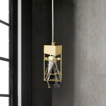 Роскошный Подвесной светильник Copper K9 Crystal, Прикроватная тумбочка для спальни, Постмодернистская светодиодная подвесная лампа с одной головкой, светильники в стиле ресторан-бар