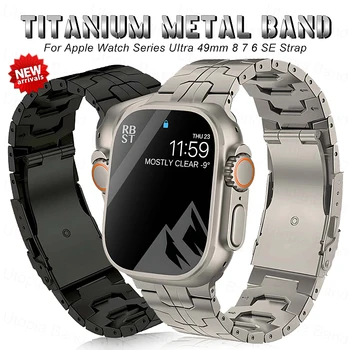 Роскошный Титановый Ремешок Для Apple Watch UItra 49 мм Браслет-звено для iWatch Серии 8 7 45 мм 41 мм 6 5 4 3 SE 44 мм 42 мм Металлический Ремешок