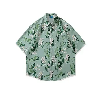 Рубашка с цветочным принтом и короткими рукавами, мужская свободная универсальная рубашка в гавайском стиле для лета
