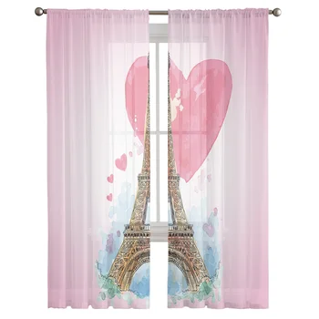 Ручная роспись Love for The Paris Tower Тюлевые шторы для спальни, домашнего декора, гостиной, кухни, вуалевые шторы для штор