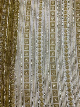 Свадебная кружевная ткань с блестками для свадебных платьев Новейшая Африканская кружевная ткань 2022 Тюлевая сетка Тяжелая Роскошная кружевная ткань ручной работы из бисера