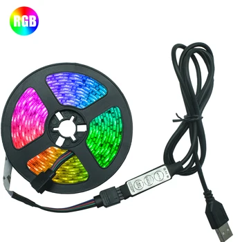 Светодиодная Лента RGB Гибкая Лампа Лента Диодный USB Кабель 3 Клавиши Управления DC5V 1 М 2 М 3 М 4 М 5 М Для Настольного Экрана Телевизора Фоновое Освещение