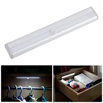 Светодиодная подсветка для шкафа с датчиком движения, 10 светодиодов, беспроводной USB-ночник с питанием от аккумуляторной батареи для выдвижного ящика шкафа.