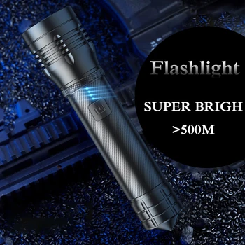 Светодиодный фонарик дальнего действия XHP90 с высокой яркостью, перезаряжаемые USB-фонари Type-C, водонепроницаемый фонарик с зумом для кемпинга в чрезвычайных ситуациях