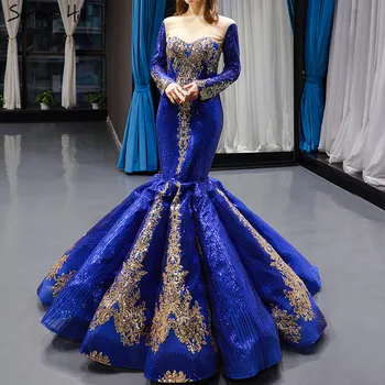 Сексуальные свадебные платья Dubai Blue с блестками 2023, Роскошные свадебные платья со съемными длинными рукавами, реальное фото HM66787 на заказ
