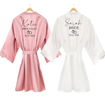 сексуальный кружевной атласный халат с именем и датой, изготовленный на заказ атласный женский халат, кимоно, одежда для подготовки к свадьбе, шелковые халаты для невесты