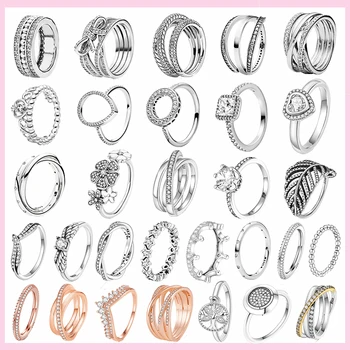 Серебро 925 пробы, Наращиваемое Винтажное кольцо с листьями Для женщин, Хрустальные кольца с бантом S925, Оригинальные кольца для пальцев, Юбилейные Ретро-украшения