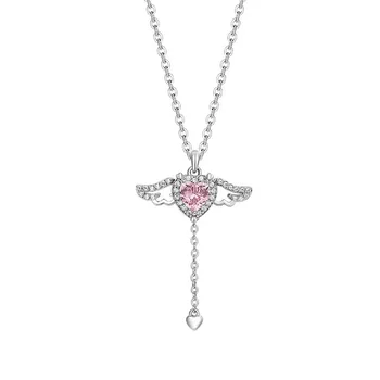 Серебряная игла, Асимметричный циркон, серьги-кисточки с крыльями Ангела любви, ожерелье Оптом в Южной Корее