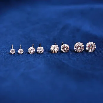 Серьги-гвоздики из стерлингового серебра 925 пробы с фианитами, покрытые платиной, Гипоаллергенные Серьги с четырьмя зубцами и кубическим цирконием для женщин