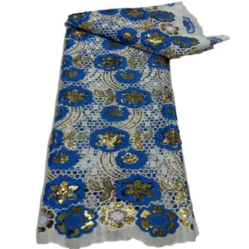 синяя африканская кружевная ткань 2023, высококачественное кружево, нигерийская кружевная ткань с блестками, французская молочная шелковая ткань для свадебного платья