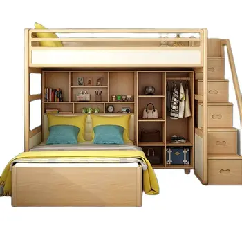 * Скандинавская Массивная деревянная кровать с регулировкой высоты вверх и вниз, Двухъярусная кровать, Комплект мебели для спальни с двухъярусной кроватью