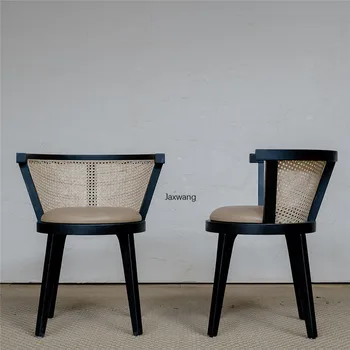 Скандинавские обеденные стулья для кухни, обеденный стул из массива дерева и ротанга, современная минималистичная мебель для дома, комбинация кресел