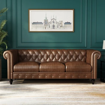 Скандинавский кожаный диван Napa с пуговицами, роскошный современный минималистский диван, итальянский прямой трехместный диван в гостиной