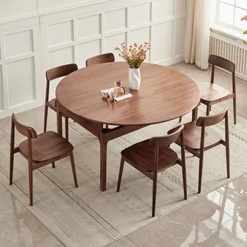 Скандинавский современный минималистичный выдвижной обеденный стол с круглой врезкой и шипом, обеденный стол из массива североамериканского черного ореха