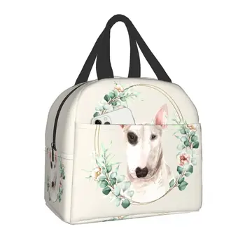 Собака-бультерьер в цветочном ланч-боксе для женщин, многофункциональный термохолодильник, сумка для ланча с теплой изоляцией для детей, школьников