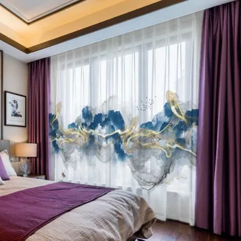 Современная пейзажная живопись, тюлевая занавеска, высококачественная шифоновая ткань, Оконные шторы для гостиной, спальни