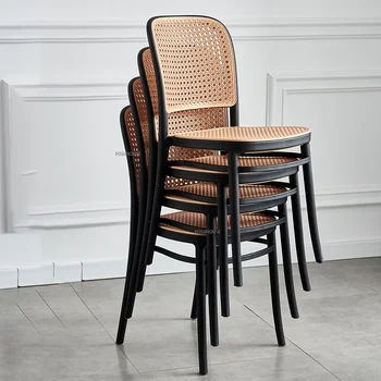 Современные пластиковые обеденные стулья из ротанга для кухни со спинкой, Складываемый стол и стул, Простой обеденный стул из ротанга для улицы, мебель для дома