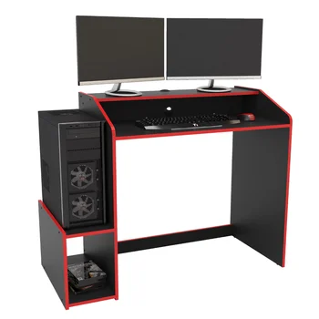 Современный 45-дюймовый деревянный игровой стол с подставкой для монитора, черно-красная отделка