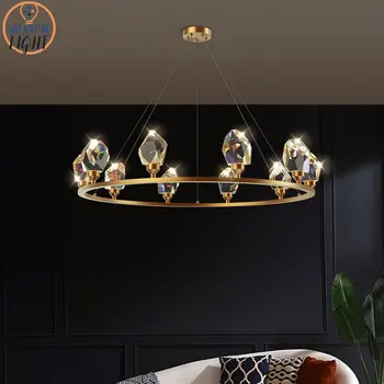 Современный подвесной светильник в виде хрустальной короны, Роскошная Золотая гостиная, медная люстра для столовой, кабинета, спальни, украшения кухни