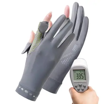Солнцезащитные перчатки с нескользящими откидными пальцами, УФ-перчатки, перчатки с сенсорным экраном, шелковые перчатки для вождения, солнцезащитные перчатки для улицы
