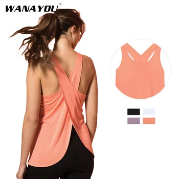 Спортивный жилет WANAYOU, женская рубашка для йоги без рукавов с перекрестной спинкой, дышащий жилет для тренировок при беге, быстросохнущие спортивные майки