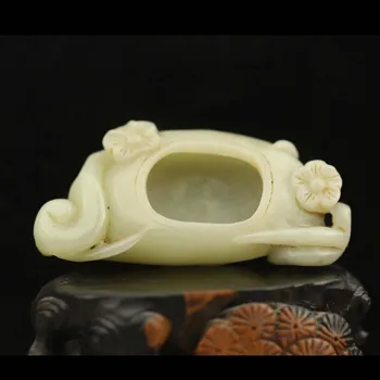 Старый китайский натуральный Хотанский Нефрит, Статуэтка ручной работы, цветок, чернильный камень # 26