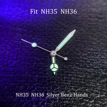 Стрелки часов Uhrzeiger для NH35/36 Механизм 4R35/36 mirar las manos Green lume regarder les mains silverw Mod Запчасти И Аксессуары