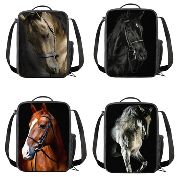 Сумки для ланча с лошадьми для детей, утепленные Женские Детские сумки для пикника с едой для путешествий, сумки-холодильники для кемпинга с 3D-принтом животных, портативные
