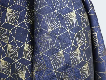 Темно-синяя парчовая жаккардовая ткань для пошива платья шириной 148 см - продается по счетчику
