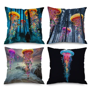 Темный фон, Сказочный Подводный Лес, Наволочка с рисунком Медузы, Украшение для домашнего дивана, Галерея, Чехол для подушки