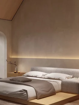 Тканевая двуспальная кровать в японском стиле, тихий стиль, Простая современная Новая китайская технология, Тканевая кровать, мастер-постельное белье, кровать-татами