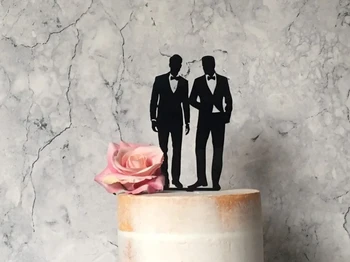 Топпер для свадебного торта с силуэтом Двух Женихов, Мистер и Миссис Топпер для Торта, Гей-свадьба, Топпер Для Свадебного торта Мужской Пары, Гей-пара