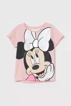 Топы с короткими рукавами и принтом Минни Для девочек, Летние Универсальные Простые футболки, Детский Тонкий костюм, Новый Дизайнерский Розовый пуловер-рубашка Disney