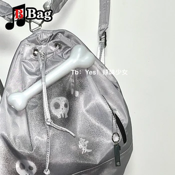 Украшение в виде кости серый рюкзак большой емкости для поездок на работу горячие девушки универсальный y2k готический панк millennium bag Harajuku