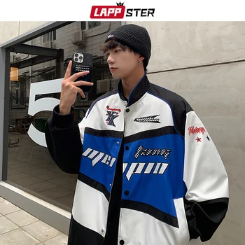 Уличная одежда LAPPSTER Y2k, Корейская мода, Университетские куртки, Мотоциклетная куртка в стиле пэчворк, Мужские Японские куртки-бомберы, Бейсбольная форма