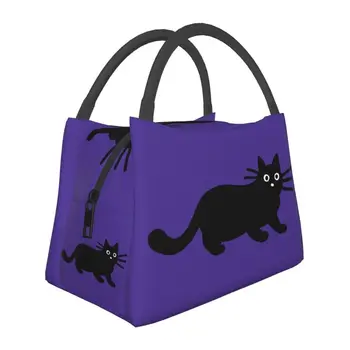 Утепленные сумки для ланча с рисунком Черного кота из мультфильма для женщин, Герметичный термоохладитель, Ланч-бокс, офис, Пикник, путешествие