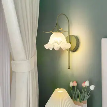 Французский кремовый цветок, прикроватный бра для спальни, теплые деревенские декоративные светильники для гостиной, бра для коридора, лестницы