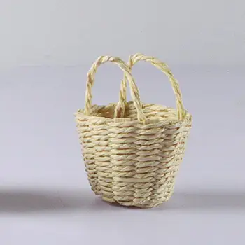 Функциональная модель корзины для кукольного домика с ручкой-тростью 1: 6, имитирующая корзину для овощей, сплетенную из виноградной лозы, для макета сцены