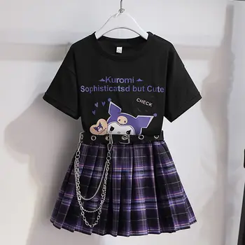 Футболка Sanrio Kuromi для девочек, костюм с короткой юбкой, униформа в стиле колледжа 2022jk, костюм для девочек с коротким рукавом