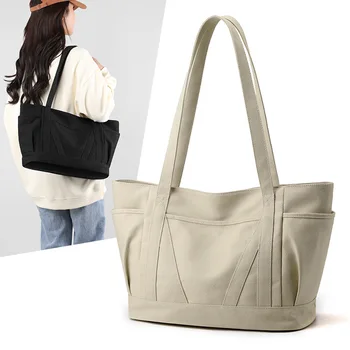 Холщовая сумка Художественная сумка большой емкости на одно плечо, женская сумка в стиле ретро, однотонная женская сумка