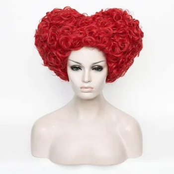 Хэллоуин Алиса в Стране Чудес Красная королева Косплей Парик Ролевая игра Королева сердец Термостойкие Рыжие парики с вьющимися волосами + шапочка для парика