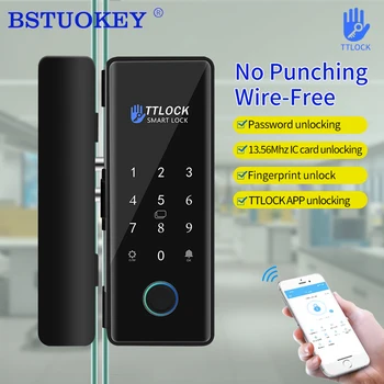 Цифровой стеклянный дверной замок с отпечатками пальцев, дистанционное управление, Bluetooth TTlock, код доступа в приложении, Rfid-карта, интеллектуальный замок без ключа и шлюз Wi-Fi