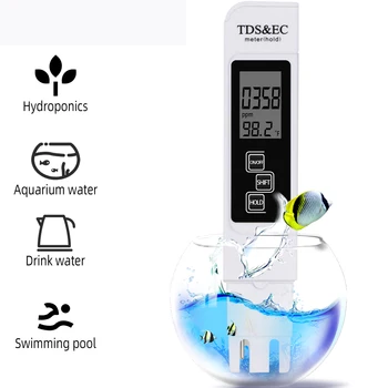 Цифровой тестер качества воды 3 В 1 EC TDS Диапазон измерения 0-9990 Многофункциональный измеритель температуры чистоты воды для питьевых бассейнов