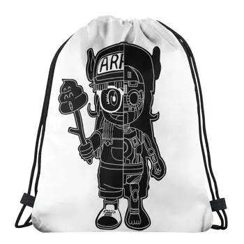 Черно-белый рюкзак для хранения Dr Slump с принтом японской манги на шнурке, подростковая дорожная сумка с многофункциональным карманом