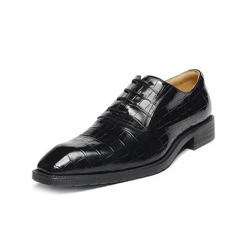 Черные туфли на низком каблуке из натуральной кожи 2021 года, Итальянские Дизайнерские свадебные подвески, Деловые Оксфорды, платье ручной работы, Мужская обувь Croco