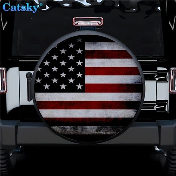 Чехол для автомобильной запасной шины с американским флагом подходит для большинства автозапчастей с рисунком солнцезащитного крема и пылезащитного чехла для автомобильных шин