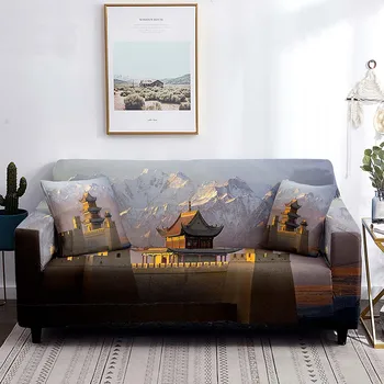 Чехол для дивана в китайском стиле, настенный рисунок горного города, натяжной чехол для дивана, Моющаяся защита мебели от пятен пыли