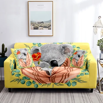 Чехол для дивана с коалой, Австралия, Защита для мебели от диких животных, листья, цветочные ботанические Моющиеся чехлы для дивана в полной упаковке, Подушка