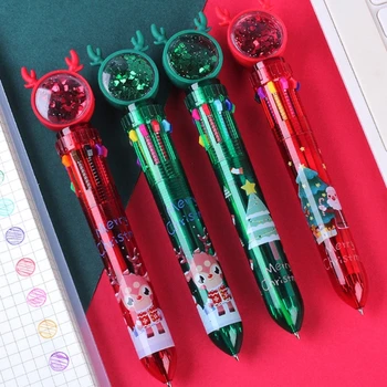 Шариковая ручка 448F 10 в 1 с рождественской тематикой, милые рождественские ручки-челноки 0,5 мм для письма